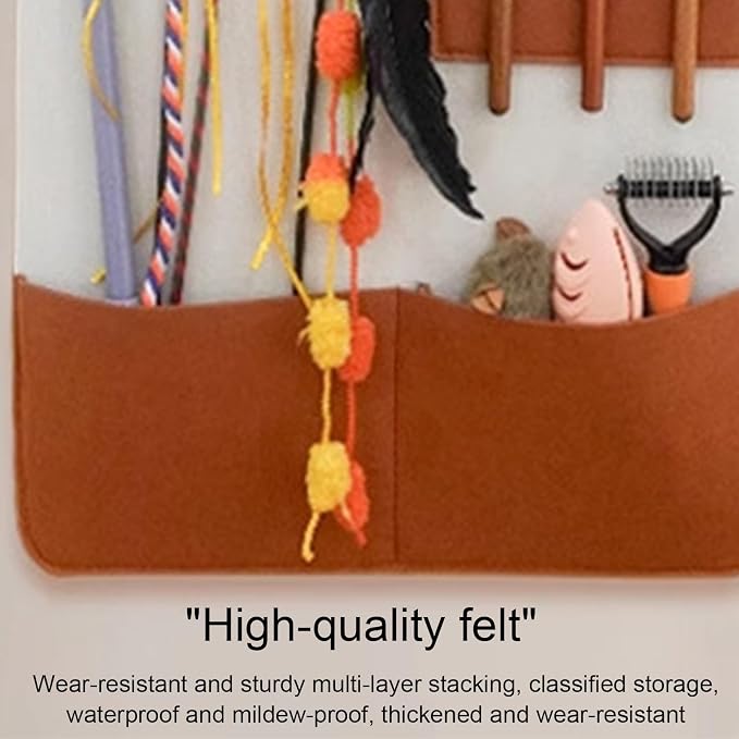 Cat Toy Storage Hanging Bag, Wall Storage Bag with Pockets, Cat Accessories Organizer Wand Toy Holder for Indoor Cats