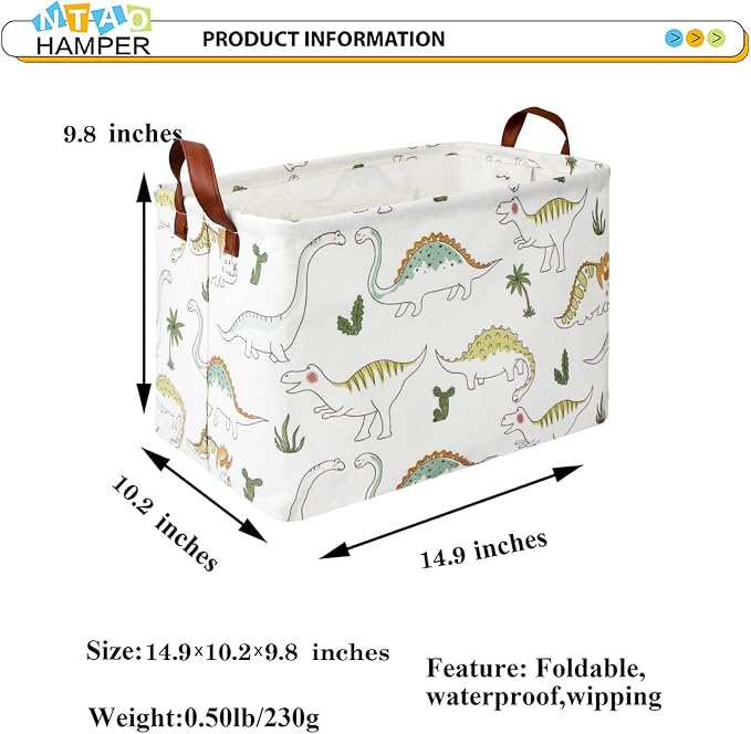 NTAOHAMPER Rectangular Dinosaur Basket, Books Box, Storage Trunk, Gift Basket, Room Decor(Light Dinosaur)