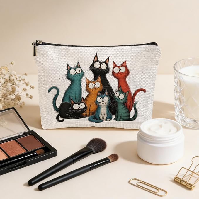 JIUWEIHU Cute Cat Makeup Bag Cats Gifts Cosmetic Bag Travel Toiletry Bags | Toiletry Organizer Pouch Christmas Birthday Gifts for Women Mom Girls Sisters Daughters Friends Cats Lover Pet Owner