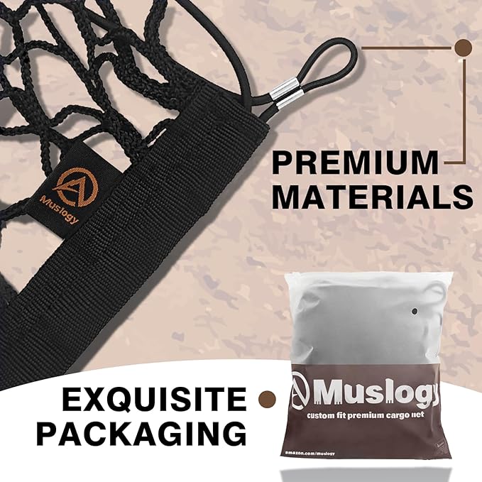 Muslogy Cargo Net for Nissan Frontier 2022-2025 2026 Accessories | Custom Fit, Truck Bed Storage Organizer Net for Pickup Truck Bed Divider, Heavy Duty Carabiners, Night Visible Grab Handle