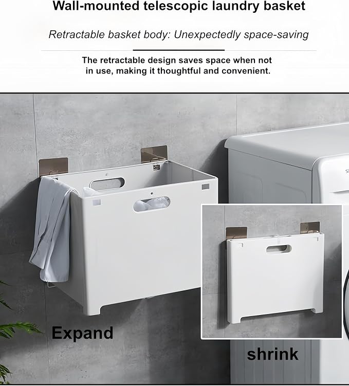Multi-Functional Foldable Hanging Storage Basket - Portable Laundry Hamper / Pet Toy Organizer / Car Storage Bin | Food-Grade PP Material, Diamond Reinforced Base (Includes 2 No-Trace Hooks)（Gray）