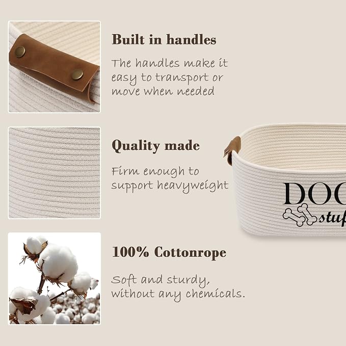 Morezi Durable Cotton Rope Dog Toy Storage, Large Dog Bin, Pet Bed, Puppy Toy Box - Perfect for Organizing Pet Toys, Blankets, Leashes, Clothing and Any Doggie Stuff - Beige