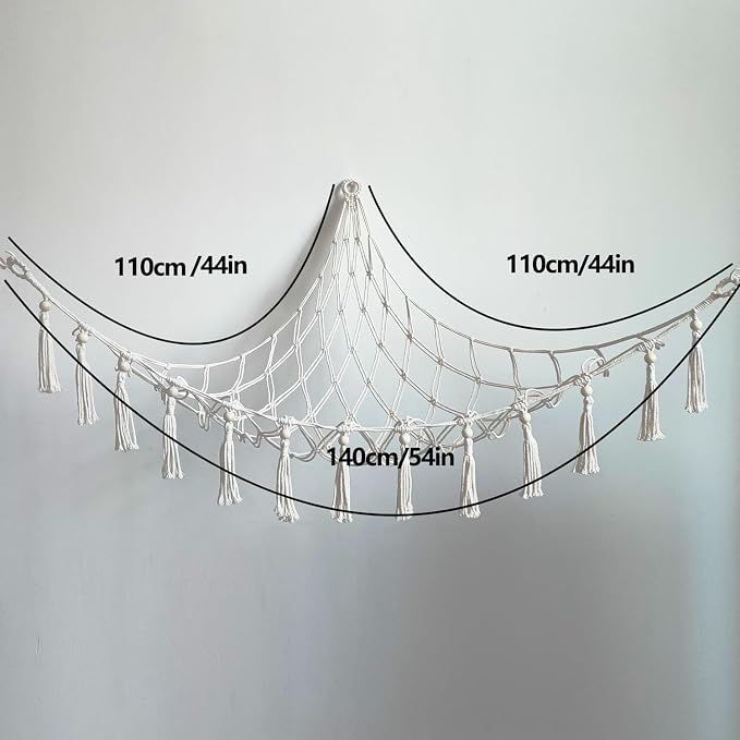 Stuffed Animal Hammock Corner with hooks Soft Fabric Hanging Bed for Plush Toys, Toy Storage Organizer Playroom Decor (Beige with Beads)