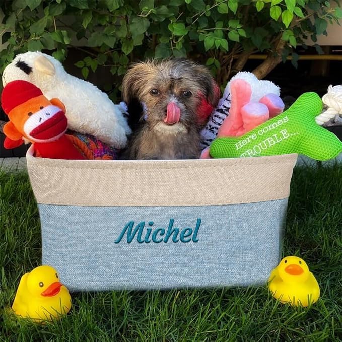 Ulico Personalized Pet Toy Storage Box, Collapsible Organizer with Handles, Custom Dog & Cat Toy Bin with Pet's Name - Blue