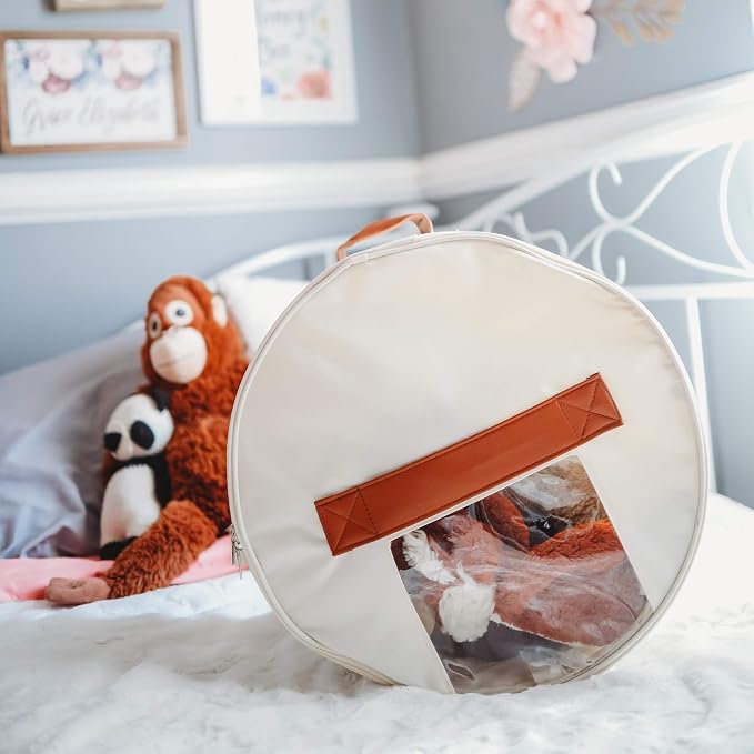 Hat Storage Box | Stuffed Animal Toy Storage | Stackable Round Pop-up Container | Travel Hat Boxes for Women & Men | Closet Organizer w Lid | Dust Cover Cowboy Sun Beach Hats (Ivory, 1 Pack)