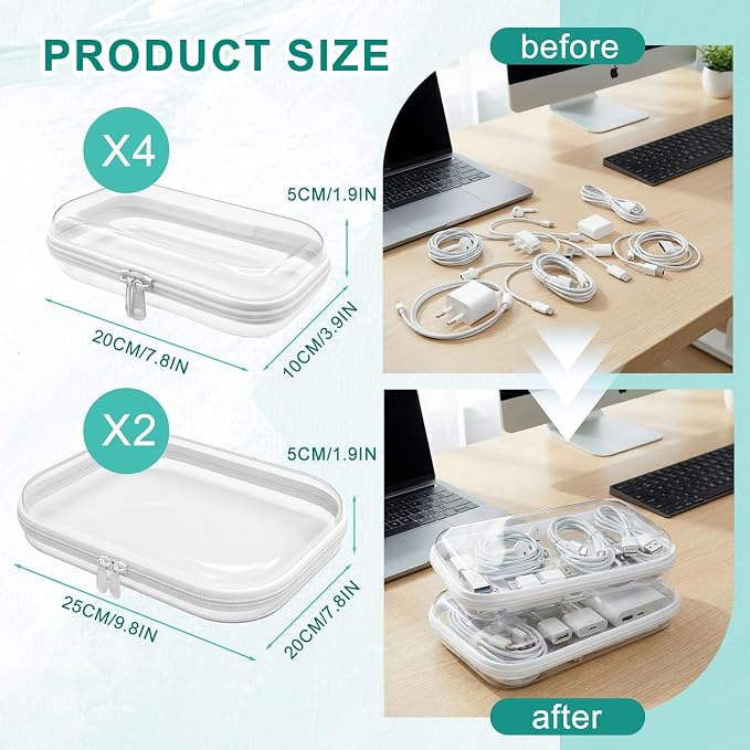 6 Pack Clear Hard Shell Zipper Case, Clear Zipper Pouches for Organizing, Diaper Bag Organizer Pouches, Plastic Cosmetic & Travel Toiletry Pouch Set (2M+4S)