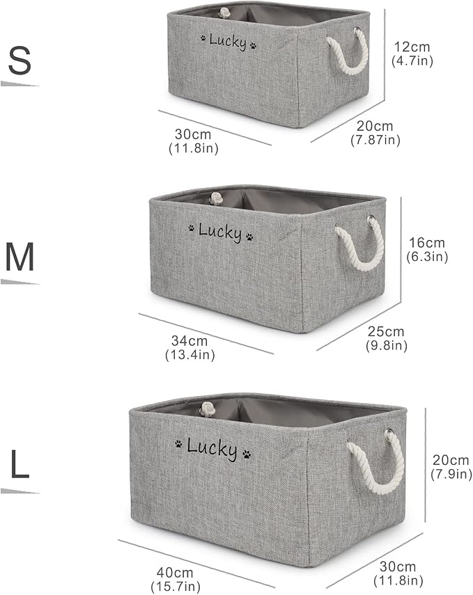 Personalized Dog Toy Storage Basket Bin, Customized Pet's Name Storage, Collapsible Organizer Box for Dog Toys, Clothing, Apparel & Accessories (Grey, L)