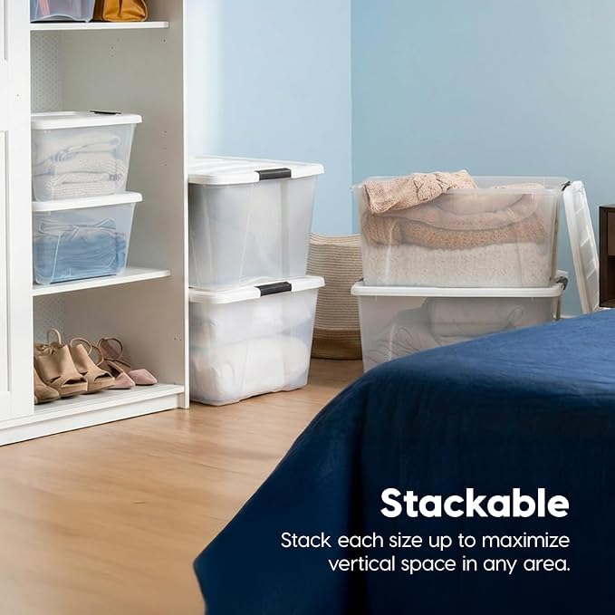 IRIS USA 19 Qt Storage Bins with Lids, 6 Pack, BPA-Free, Clear/White | Ideal for organizing shoes, crafts, pantry items, home office essentials and more.