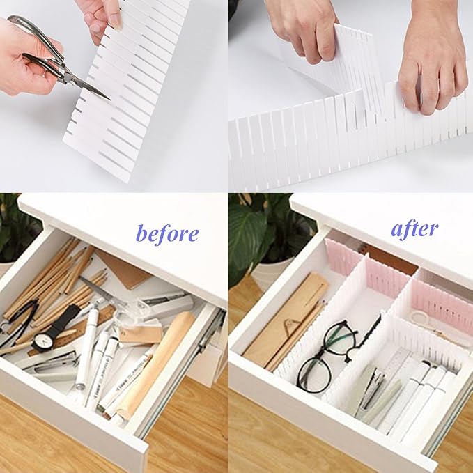 8pcs DIY Plastic Drawer Organizer Adjustable Drawer Dividers for Home Tidy Closet, Socks, Underwear, Office School Supplies, Kitchen Utensil Tools (White)