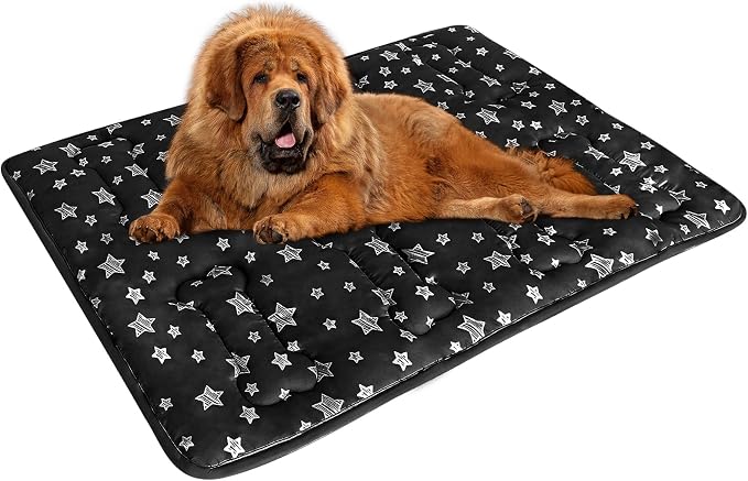 Dog Crate Pad Mat (48" X 30"), Soft Dog Bed Mat with Cute Prints | Personalized Crate Pad, Anti-Slip Bottom, Machine Washable Kennel Pad, Black