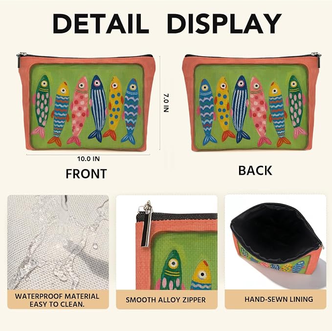 JIUWEIHU Cute Sardines Gifts Makeup Bag Canned Sardines Cosmetic Bag | Ocean Beach Travel Toiletry Bags Fish Makeup Pouch Christmas Birthday Gifts for Women Mom Girls Sisters Friends Sardine Lover
