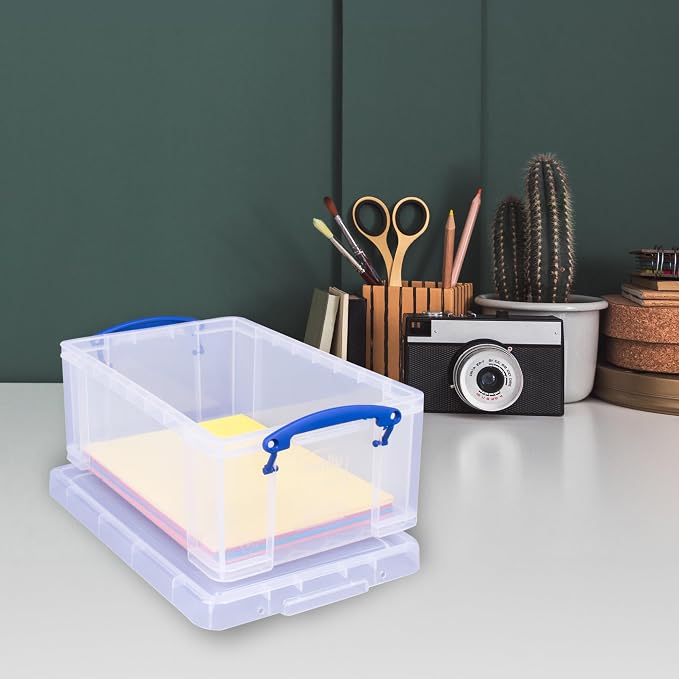 Really Useful Box Stackable 9 Liter Plastic Storage Container, 3 Pack | Bin with Snap Lid & Built-In Clip Lock Handles for Home & Office Organization