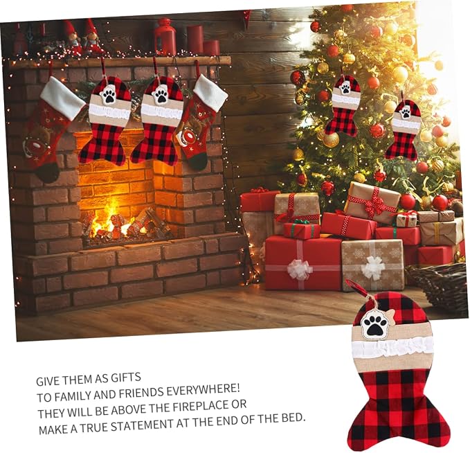 Wakauto Christmas Pet Gift Pouch Black Red Plaid Holiday Candy Bag for Party Decoration and Treats Storage