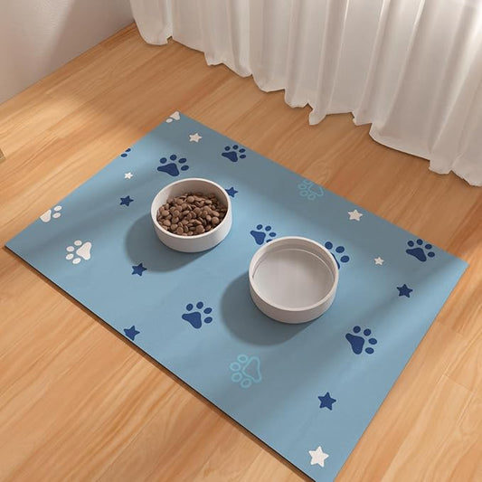 Pet Feeding Mat 12"x20"- Absorbent Dog Mat, Small Pet Food Mat, Rubber Pet Food Mat, Pet Food Mats for Floor Waterproof, Dog Water Matt for Sloppy Drinker, Cat Food Bowl Mat, Blue