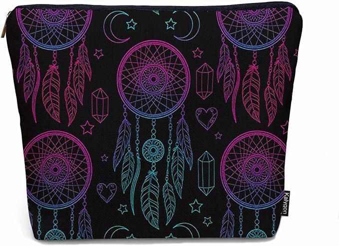 Dream Catcher Cosmetic Travel Bag For Toiletries, Native American Style Dreamcatcher Feathers Makeup Bag Toiletry Bags For Women, Flax Cosmetic Bags Make Up Bag Purse Toiletries Bag