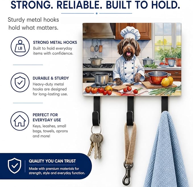 Caroline's Treasures Wirehaired Pointing Griffon The Chef Leash or Key Holder Wall Hooks, Key Hooks Holder, Coat Rack Wall Mount, Coat Hooks, Hooks for Hanging Keys, Towels, Aprons, Leashes | Wirehaired Pointing Griffon The Chef artwork on ceramic tile...