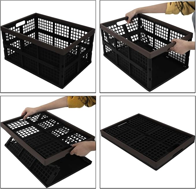 Morcte 3-Pack 42 L Collapsible Storage Crates, Stacking Storage Basket | Plastic crates, 42L large capacity, stackable & foldable, ventilated grid design, for home, office, garage storage