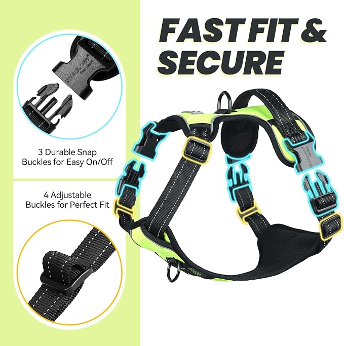 VIVAGLORY No Pull Dog Harness Vest Harness, L, Bright Yellow - Plain | with Handle Front and Back Clip for Training & Pulling, No Pull & Escape Proof Padded Adjustable for Pet Puppy