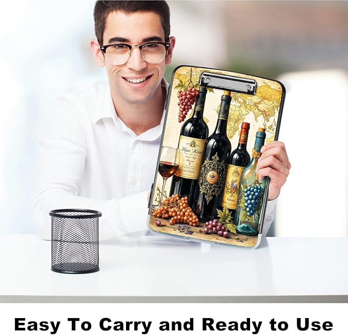 A4 Clipboard with Storage Pen Holder, Clipboards Organizer Nursing Clipboard Foldable File Folder Plastic Clipboard Folio Clip Board for Office Work Classroom Doctor, Grape Wine
