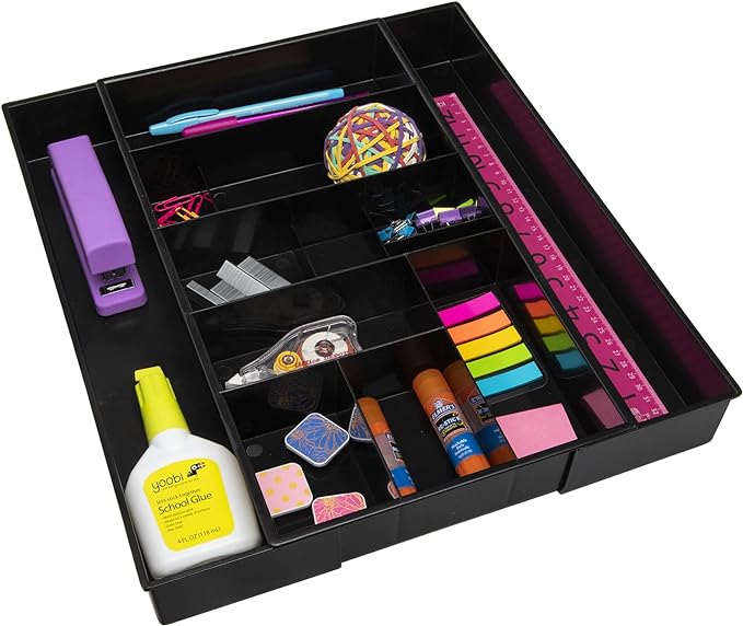 Dial Industries Expandable Office Drawer Desk Organizer Storage Tray | Adjusts to fit narrow or wide drawers, Keeps pens, tools and small items separated, Great for desks, offices or kitchens