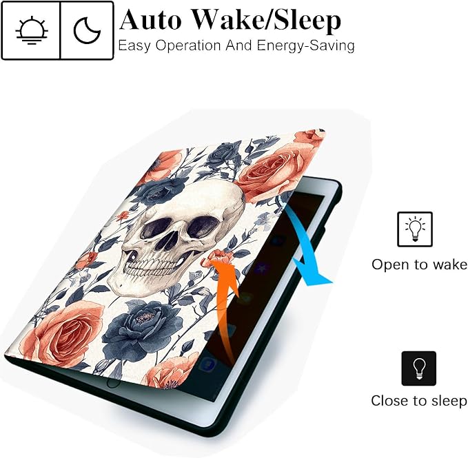 for Microsoft Surface Go 4/3/2/1-10.5" 2021 Tablet Case,Auto Wake/Sleep,Adjustable Stand Protective Cover - Rose Skull