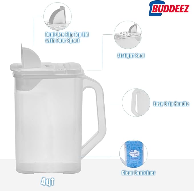 Buddeez Kitchen Pantry Container - Easy Grip Handle for Mess Free Use | Clear container for easy visibility, Easy-grip handle, Easy-pour spout, For flour, sugar, cereal, rice and dry goods