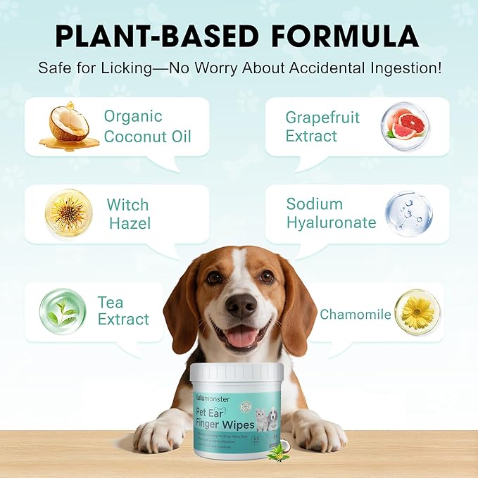 Dog Teeth Cleaning Wipes, Pet Dental Cleaning Finger Wipes Tooth Brushing Kit for Dogs Cats Remove Plaque Tartar Bad Breath Ear Wax, 50 Pcs Dog Healthy Mouth Tooth Wipes for Pets Daily Care, Coconut