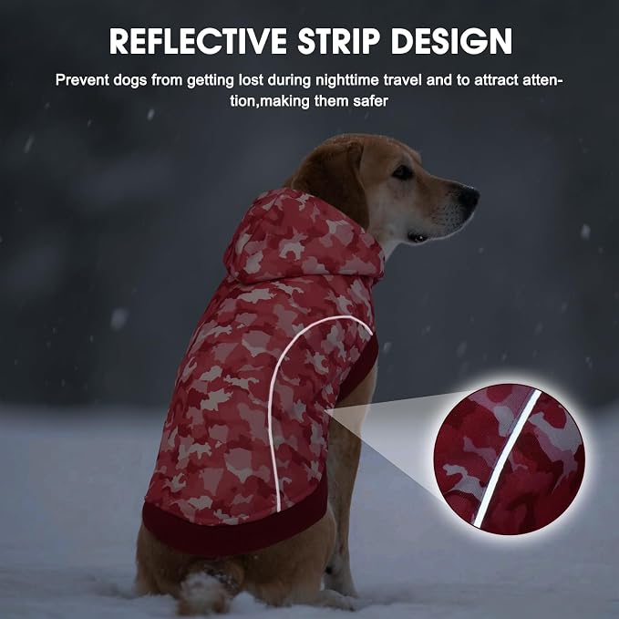 IECOii Camo Dog Hoodie Fleece Lined Dog Sweatshirt Pullover with Leash Hole and Reflective Stripes, Windproof Warm Hoodie for Medium Dogs Girl Boy, Fall Winter Outdoor Pet Hoodies, Pink Camo, XL