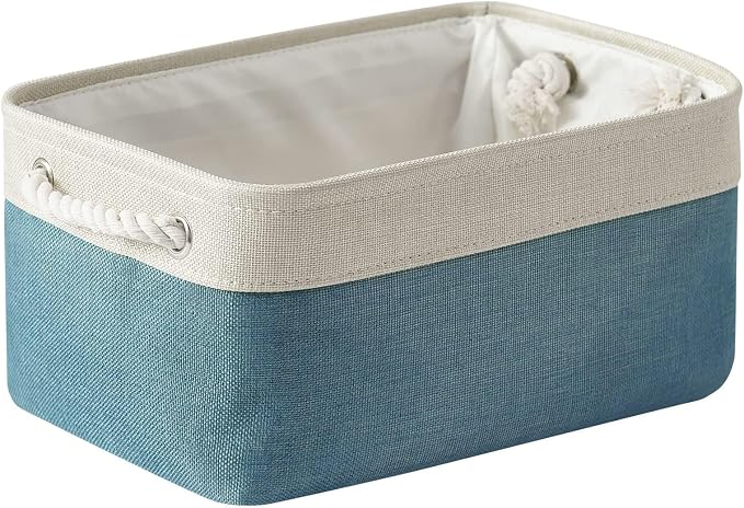 Fabric Storage Bin with Handles,Storage Basket for Home Storage and Organization, Shelf Basket with Cover for Living Room Bedroom Closet（White & Green Medium 13.8L×9.8W×6.7H