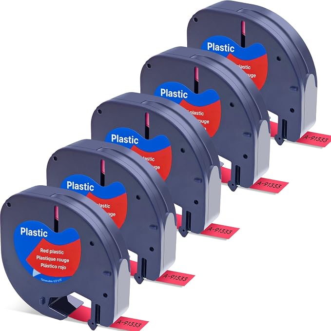 Replace for Dymo Label Maker Letratag Tape Refills 91332 91333 91334 91335 LT Plastic Cassette,1/2 Inch X 13Feet,5pack