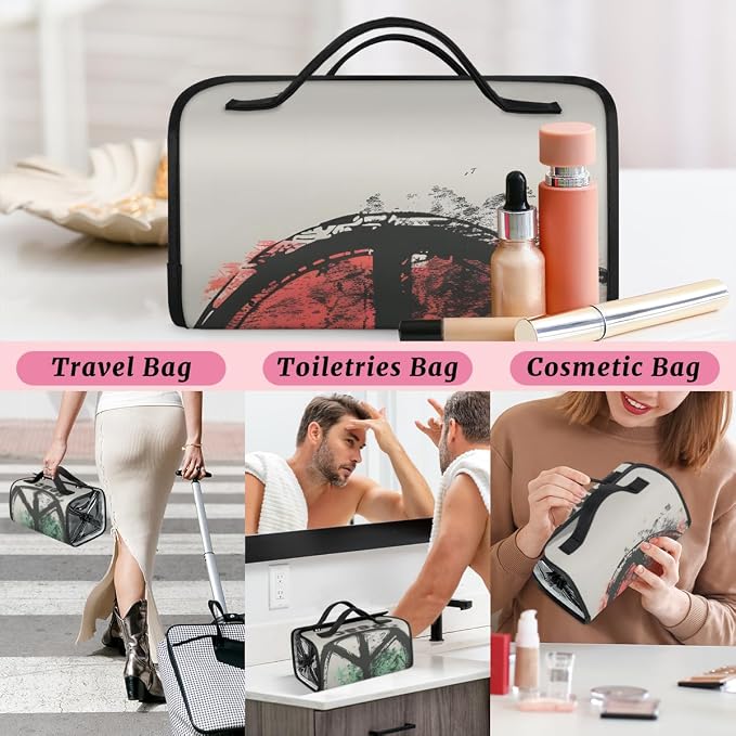 Peace Sign Makeup Bag for Women Hanging Roll-Up Travel Organizer Toiletry Kit with 4 Removable Compartments, Peace Symbol