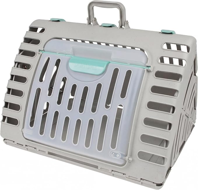 SportPet X-Large Hard-Sided Travel Cat Carrier - Cat Carrier with Patented Wide Side-Opening Door, Foldable Portable Pet Carrier with Removable Bed for Cats & Small Pets up to 35lbs - Gray