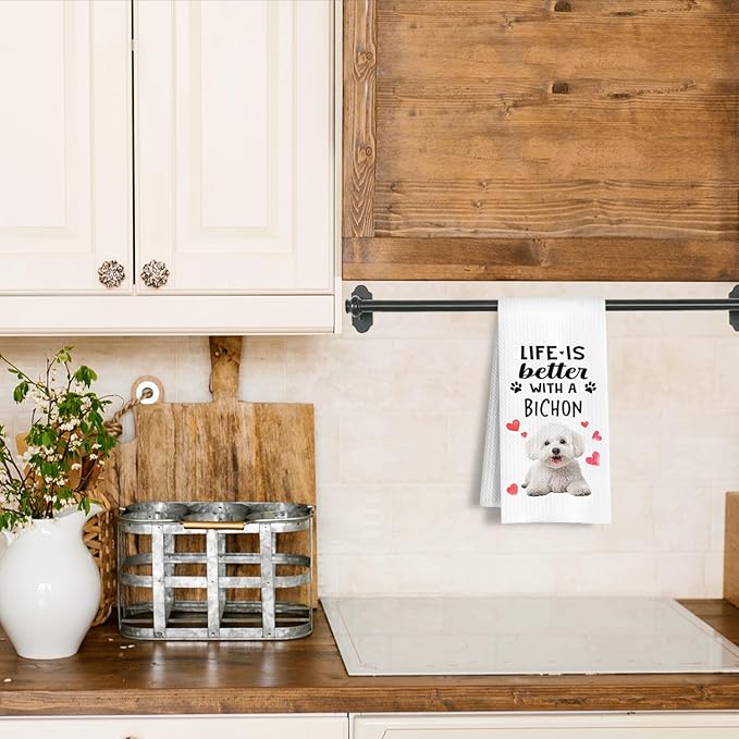 Funny Bichon Kitchen Towels, Life is Better with a Bichon Dish Towel for Kitchen Home Bathroom Decor, Dog Lovers Gift, 16×24 Inch