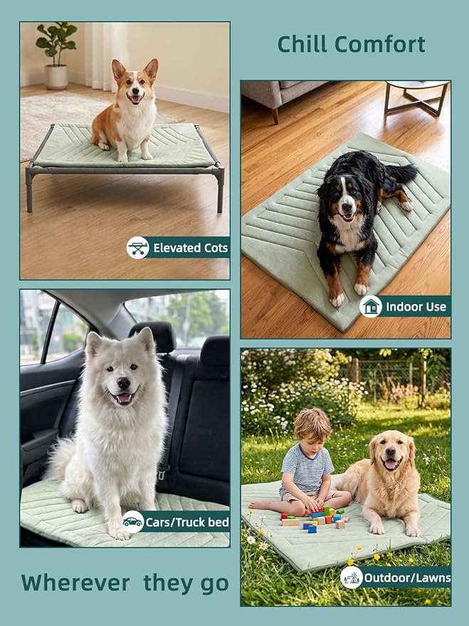 Cooling Mat for Dogs, 150x102cm No Gel Dog Cooling Mat, Cool Fabric Top & Velvet Back Giant Dog Blanket, Washable, Pet Cooling Mat for Dog & Cats, Summer Relief for Indoor Outdoor Crate Kennel
