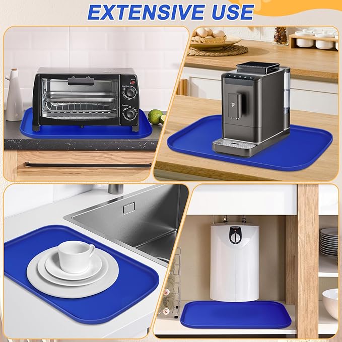 SMILOOL Silicone Pet Feeding Mat with Raised Edge for Food and Water, Dog Bowl Mats, Cat Bowls Placemat with High Lip for Floor Waterproof, Rubber Tray for Cats and Dogs 24 x 16 x0.8 Navy Blue