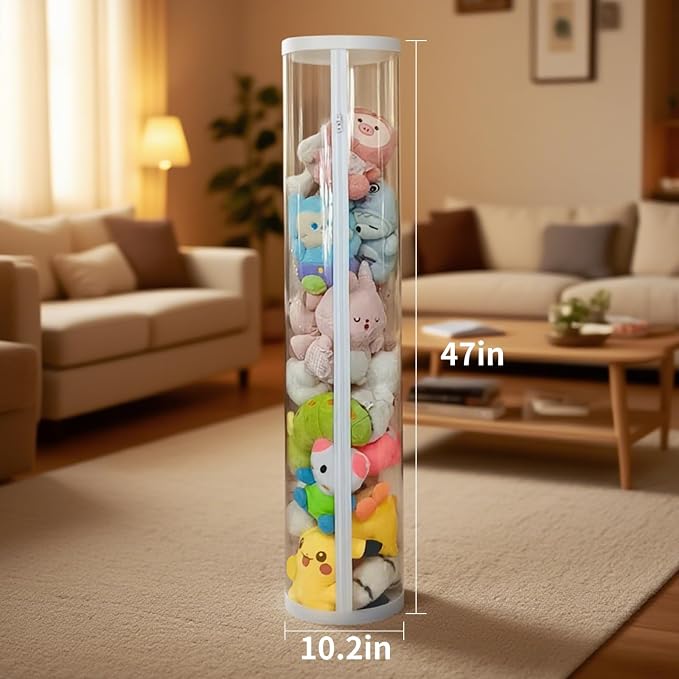 47.2 Inch Zippered Stuffed Animal Storage Tube Large Capacity Space Saver | Large capacity transparent stuffed animal storage tube with zipper Quick assembly stuffed animal tube organizer