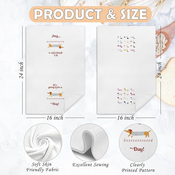 Funny Dachshund Kitchen Towels, Dachshund Lovers Gifts Dish Tea Towels for Kitchen Decor, Weiner Dog Gifts for Women Men Decorative Hand Towels for Bathroom, 16x24 Inch Set of 2