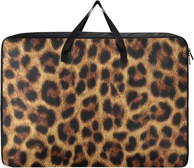 Comforter Storage Bags Large Folding Blanket Organizer Bag with Strong Handles Clear Window Closet Storage Containers for Clothes King Queen Pillows Bedding Quilt Duvet Brown Black Leopard Wild