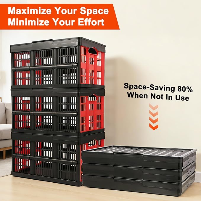 45L Collapsible Storage Bins with Lids, | 3 Packs Heavy Duty Foldable Storage Crates with Handles, 55 lbs Capacity, Storage Bins for Camping, Grocery & Outdoor