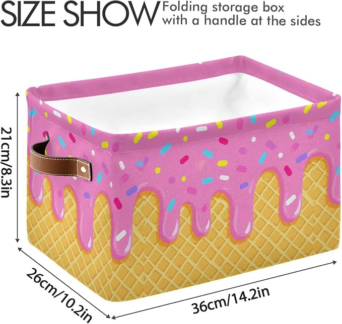 Wamika Ice Cream Drip Baseball Storage Basket with Waterproof Liner and PU Handles Purple Pink Storage Bins Boxes 14.2" Collapsible Decorative Organizer Baskets for Bedroom Closet Office 2 Pack