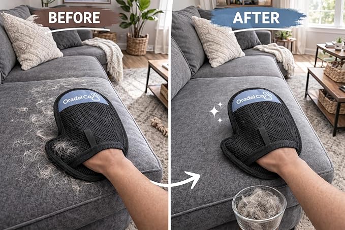 Pet Hair Removal Gloves 2 Pack – Reusable Dog & Cat Hair Remover for Furniture, Couch, Clothes & Car Seats – Electrostatic Fur Remover for Upholstery & Home Cleaning