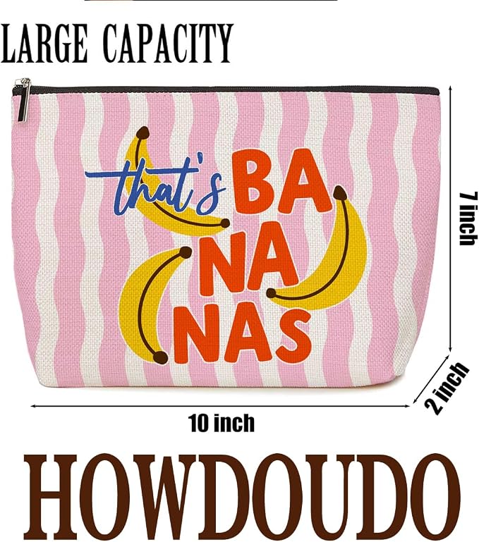 Banana Print Makeup Bag Gift for Women Trendy Fruit Stripes Cosmetic Bag | Funny Durable Travel Organizer Pouch for Women, Outdoor Portable Toiletry Bag, Christmas Birthday Gift for Mom Friend