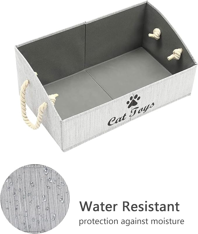 Large cat Toys Storage Bins - Foldable Fabric Trapezoid Organizer Boxes with Weave Rope Handle, Collapsible Basket for Shelves,cat Toys,cat Apparel & Accessories(Gray-CAT)