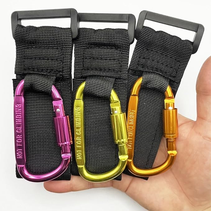 Baby Stroller Hook, Carry 30 lbs per Stroller Carabiner Clip, Adjustable Baby Stroller & Car Seat Hook for Hanging Diaper Bag, Wheelchair,Golf cart, Shopping and Pet Cart(2 Pcs Red)