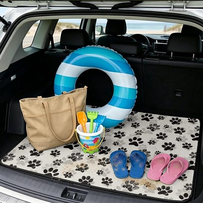 Howilath White Dog Paw Trunk Liners for Cars All Weather Cargo Liner, SUV Trunk Mat, Durable Non-Slip Rear Trunk Cover Universal Auto Interior Accessories