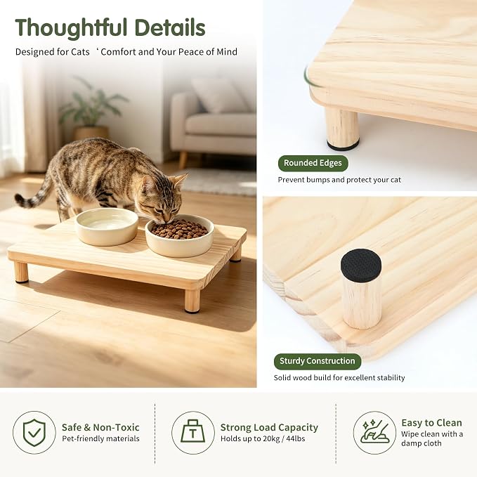 Extra Large Cat Food Stand, Wood Cat Feeder Stand 15.8 x 12.9 in