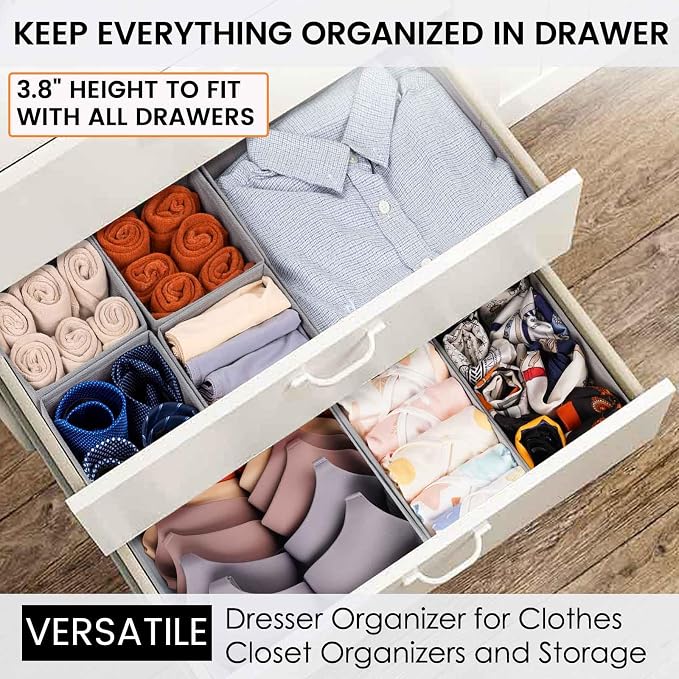 Criusia 20 Pack Drawer Organizer Clothes with 6 Pack Large Clear Plastic Drawer Organizer Trays