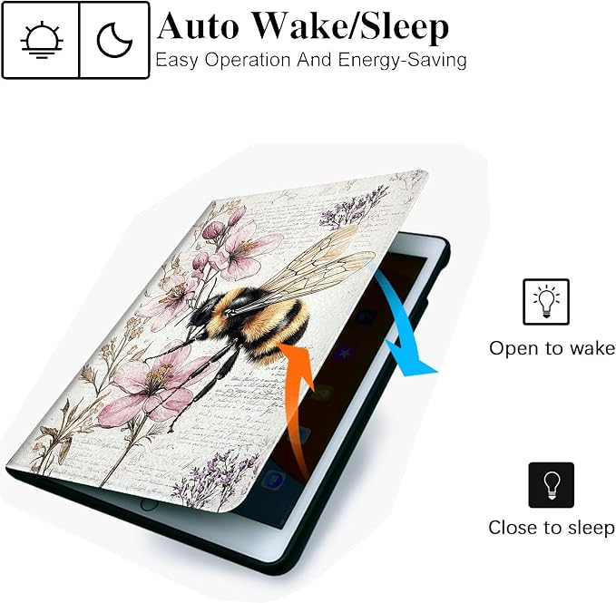 for Microsoft Surface Pro 7 Plus,Surface Pro 7/6/5/4 12.3" Tablet Case,Auto Wake/Sleep,Adjustable Stand Protective Cover - Bee Flower