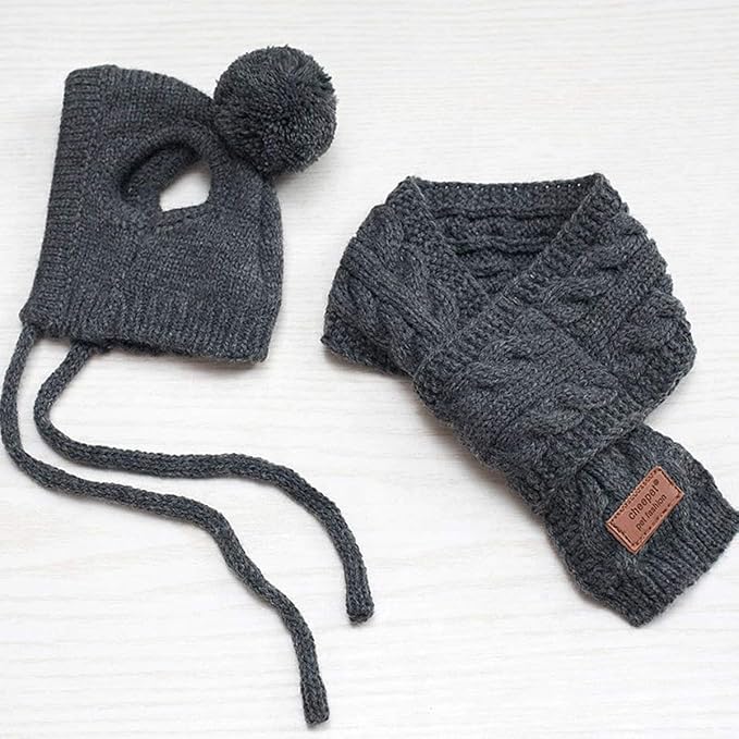 Goclothod Pet Dog Knitted Scarf and Hat Set Winter Neck Ear Warmer