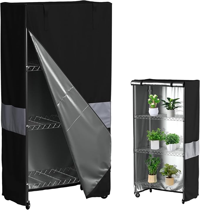 Wire Shelf Cover 36x18x54 600D Waterproof Dustproof Storage Rack Cover | dustproof, black grey splice design, silver inner coating, zipper roll-up door, velcro , reinforced stitching
